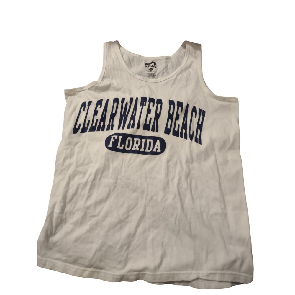 Surf Style Clearwater Beach Florida Muscle Tee‎ White Cotton Tank Top Small